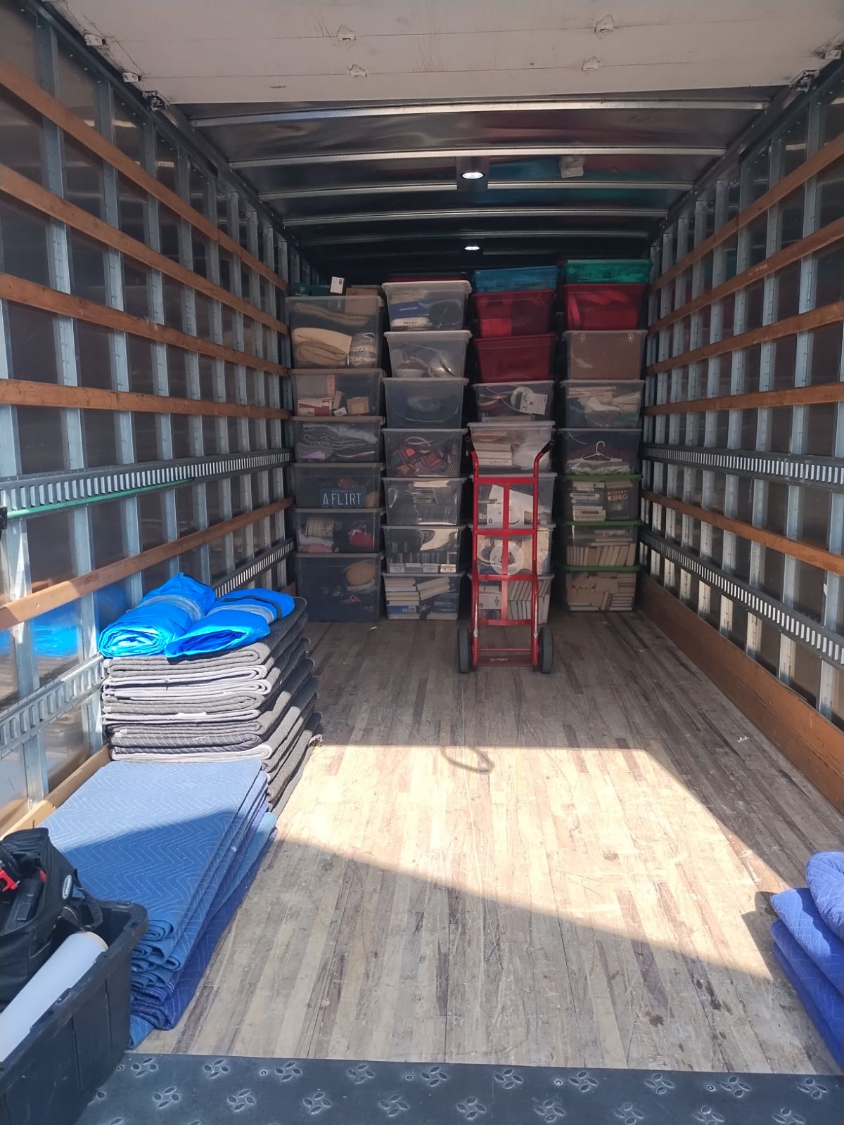 Mass Movers truck loaded with boxes and furniture